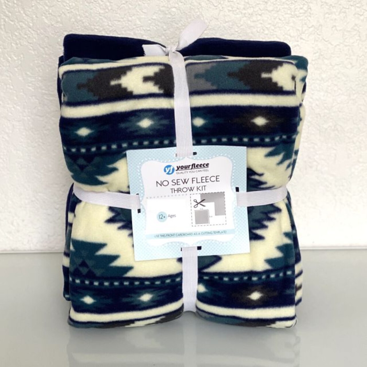 Southwest Stripes Blue Anti-Pill No Sew Throw Fleece Fabric Kit